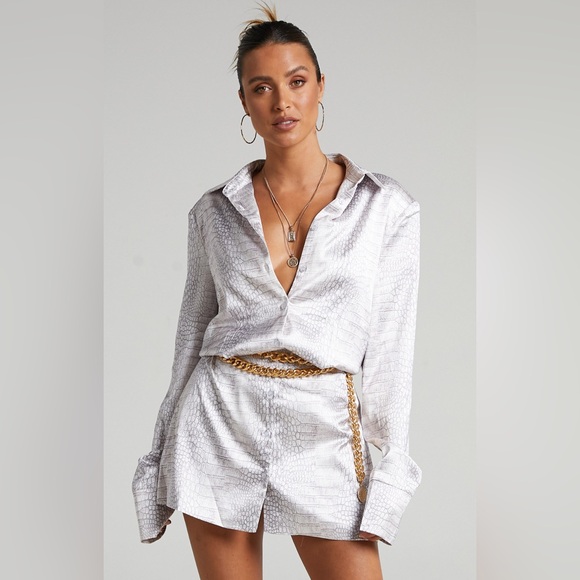 Lioness Mirror Image Mini Dress Python Silver Snake Print Small NWT - Picture 1 of 7